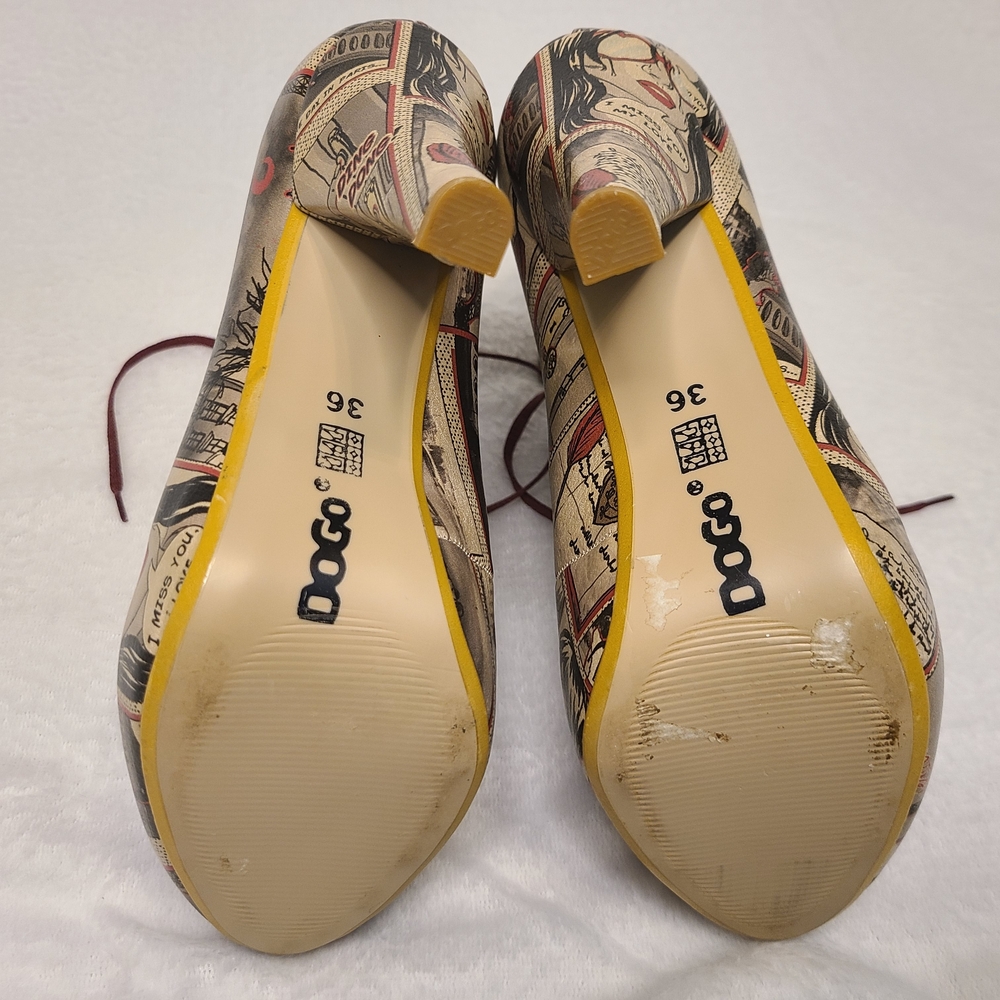 DOGO Vegan Leather Comic Print Lace-Up Ankle Boots | EU 36 | 4" Heels - Picture 9 of 9
